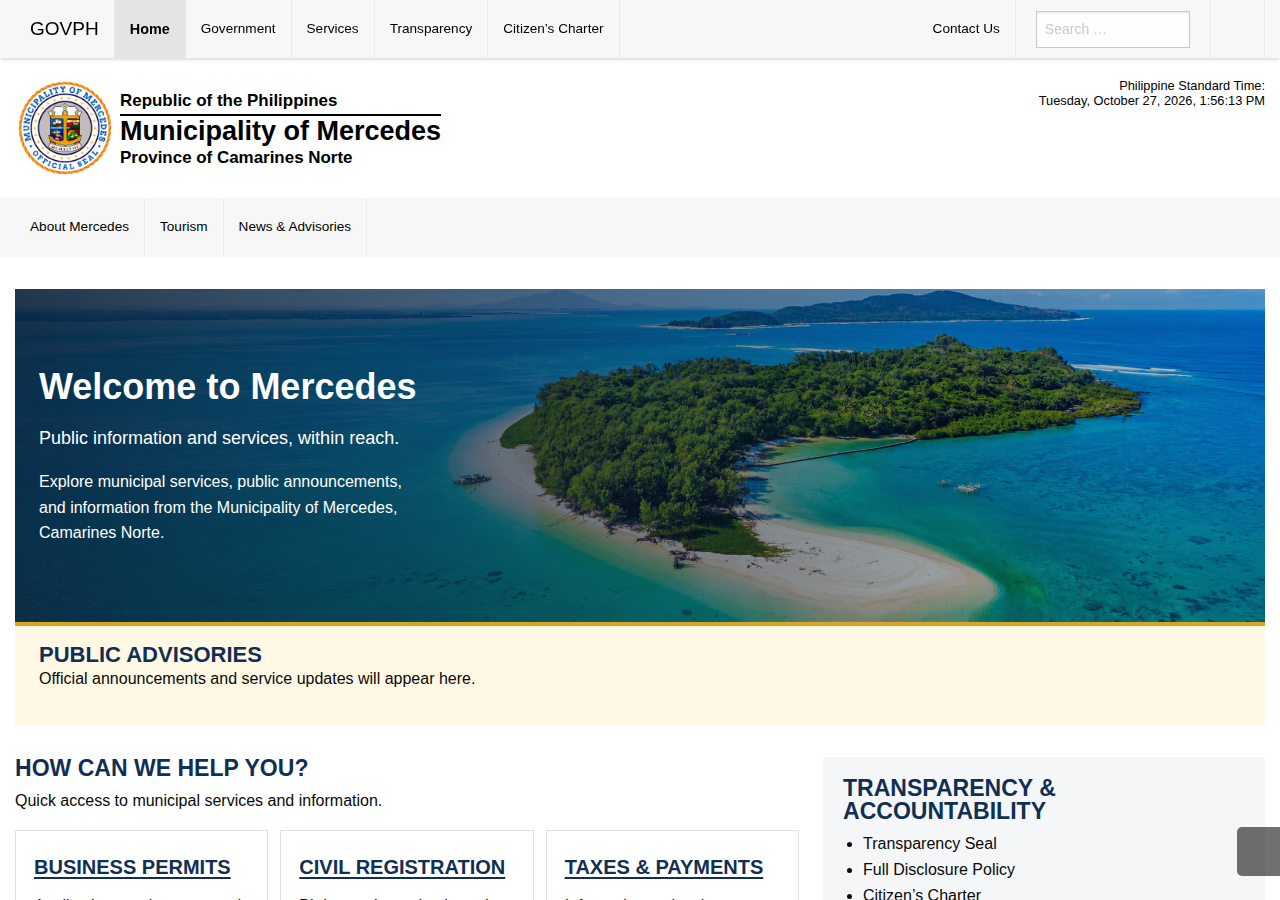 Municipality of Mercedes homepage before