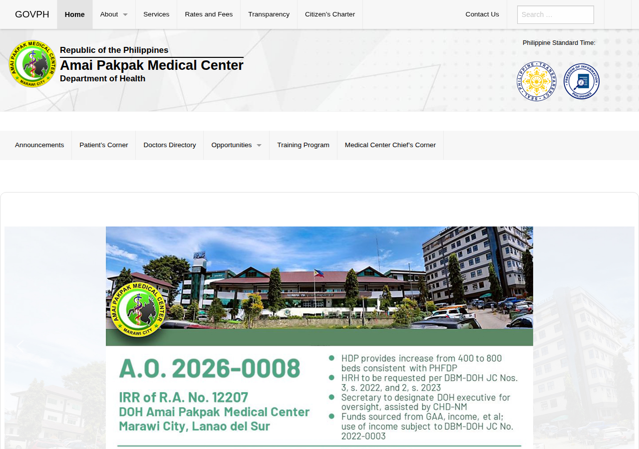 Amai Pakpak Medical Center homepage before