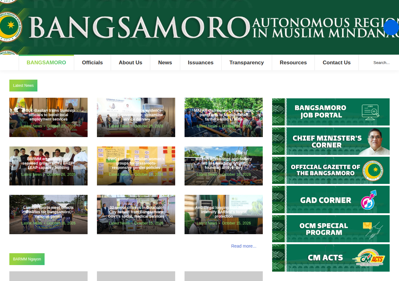 Bangsamoro Autonomous Region in Muslim Mindanao homepage before