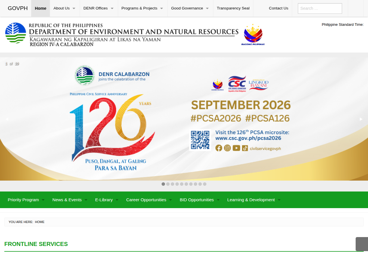 Department of Environment and Natural Resources - CALABARZON (Region IV-A) homepage before