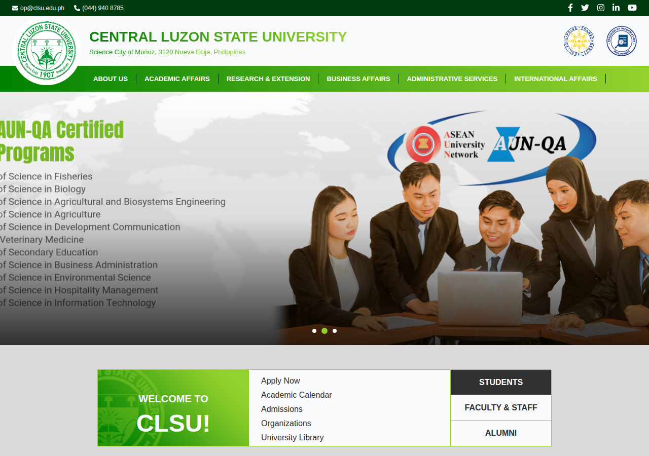 Central Luzon State University homepage before