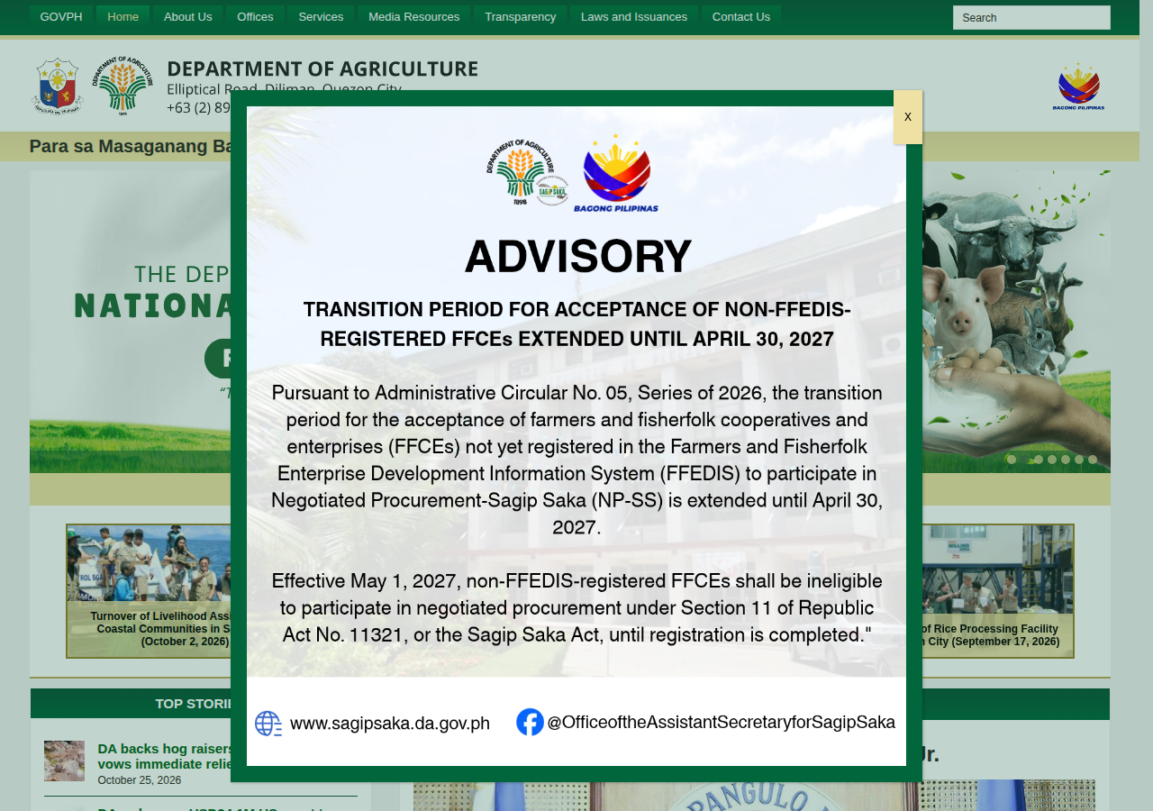 Department of Agriculture homepage before