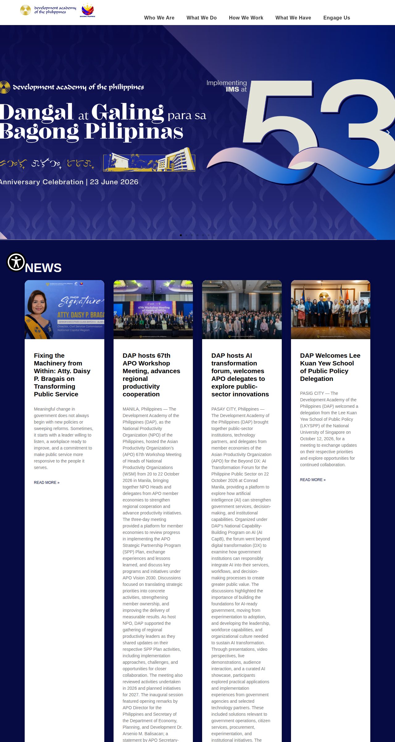 The original homepage with numbered outlines on its accessibility problems