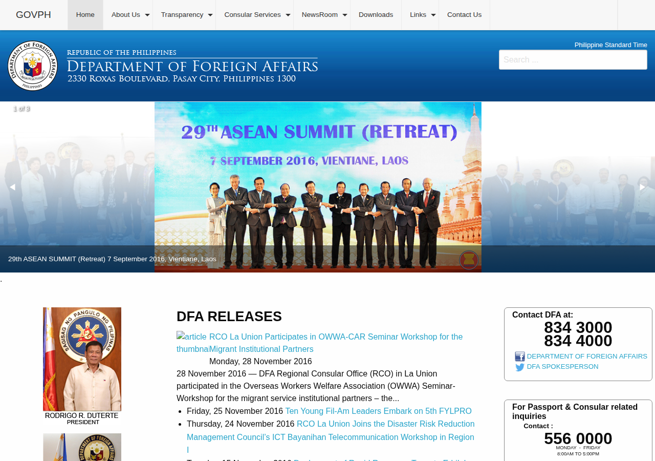 Department of Foreign Affairs homepage before