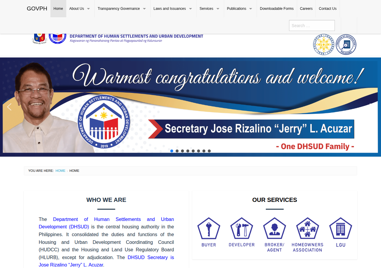 Department of Human Settlements and Urban Development homepage before
