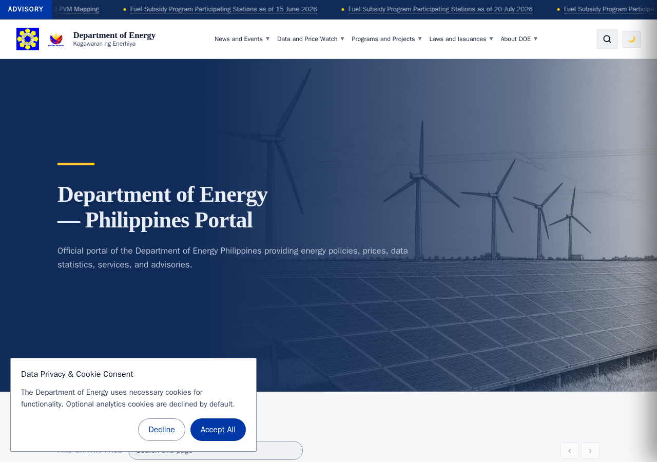 Department of Energy homepage before
