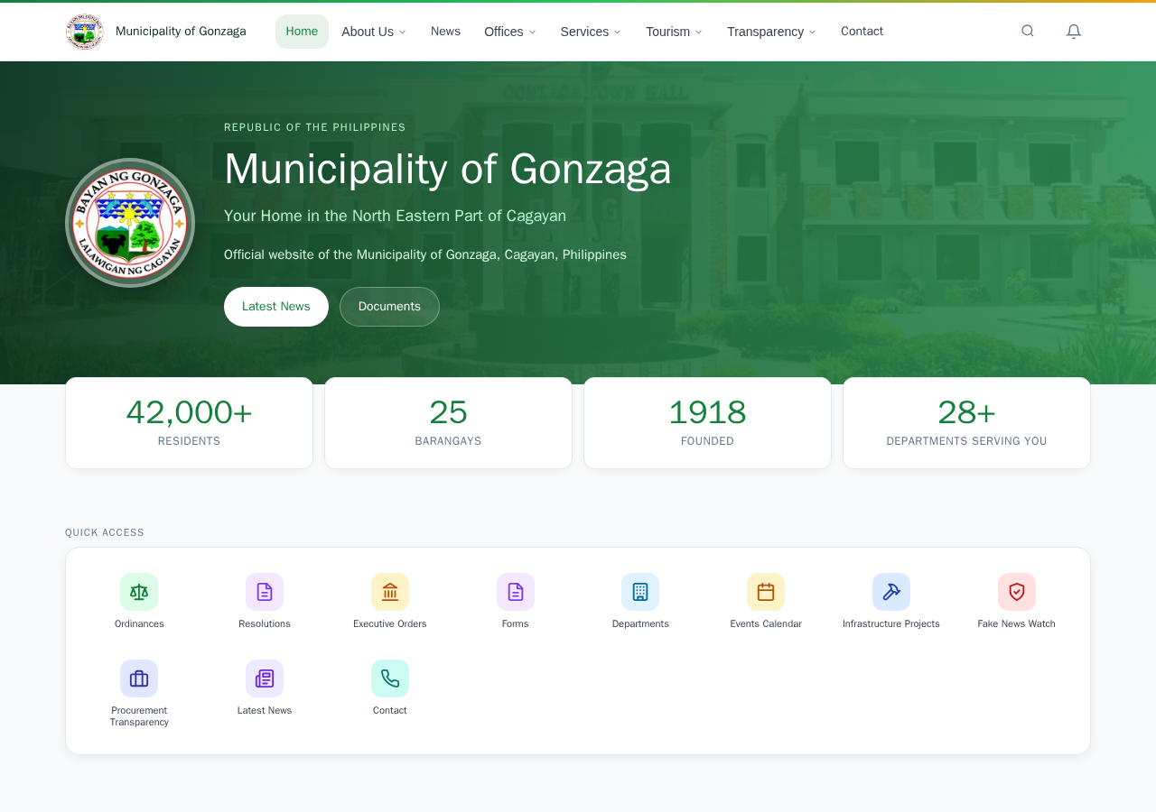 Municipality of Gonzaga homepage before
