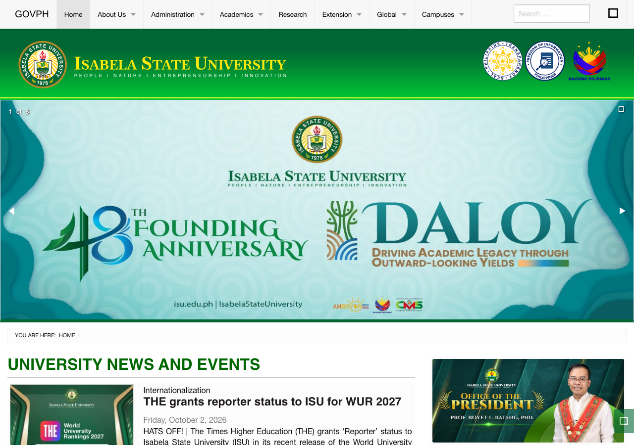 Isabela State University homepage before