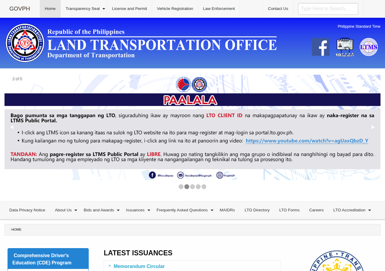 Land Transportation Office homepage before