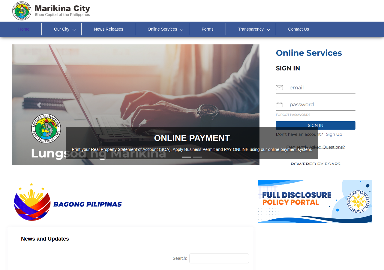 City Government of Marikina homepage before
