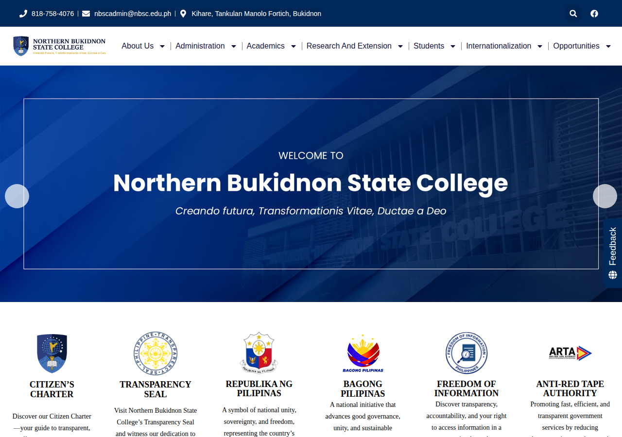 Northern Bukidnon State College homepage before