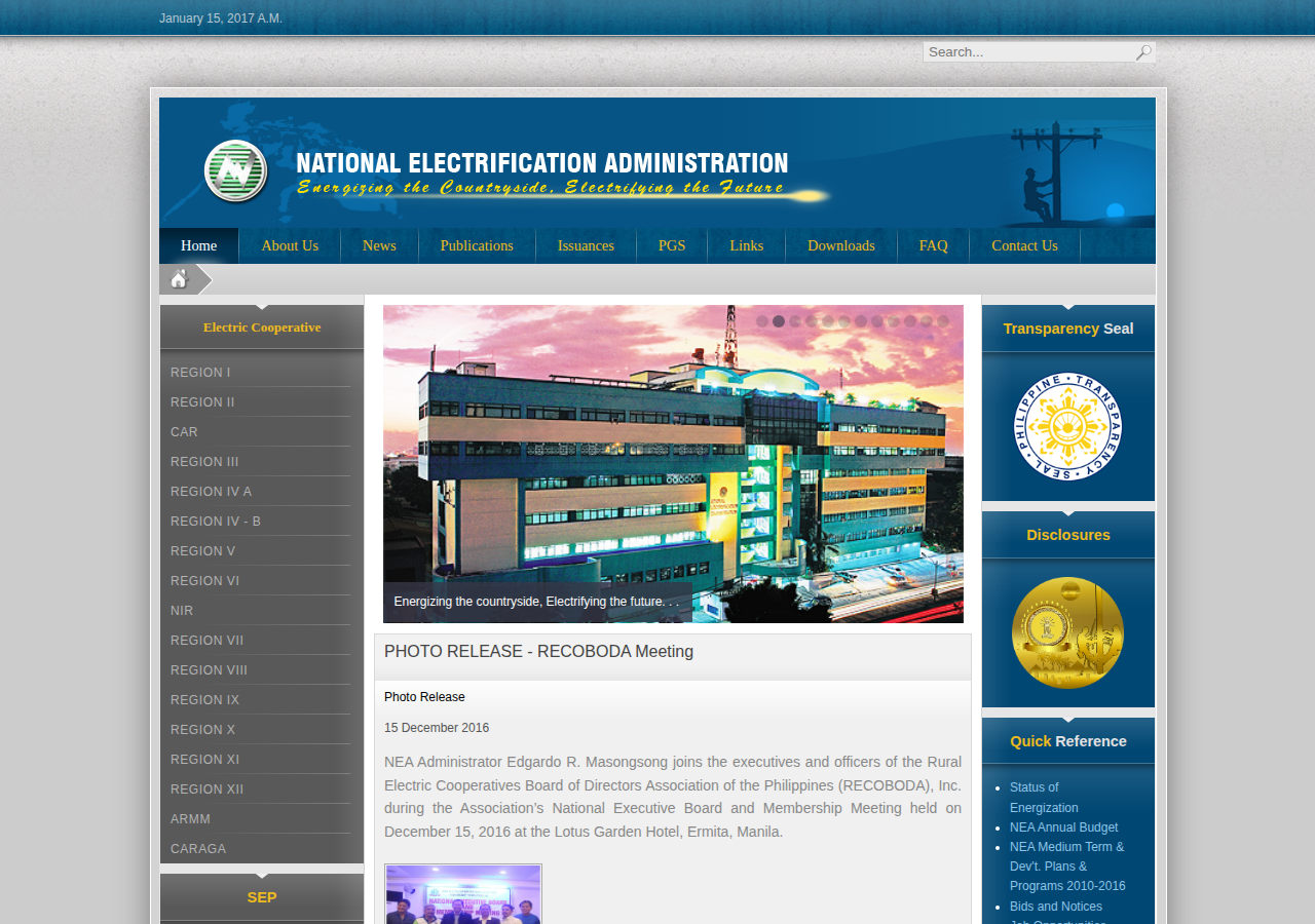 National Electrification Administration homepage before