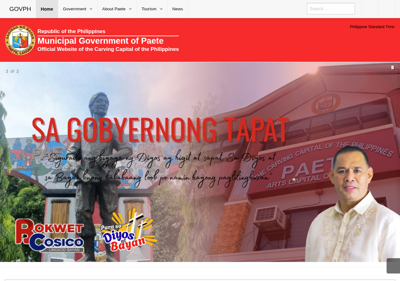 Municipal Government of Paete homepage before