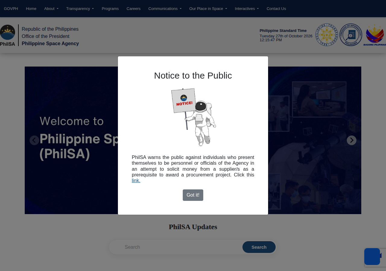 Philippine Space Agency homepage before