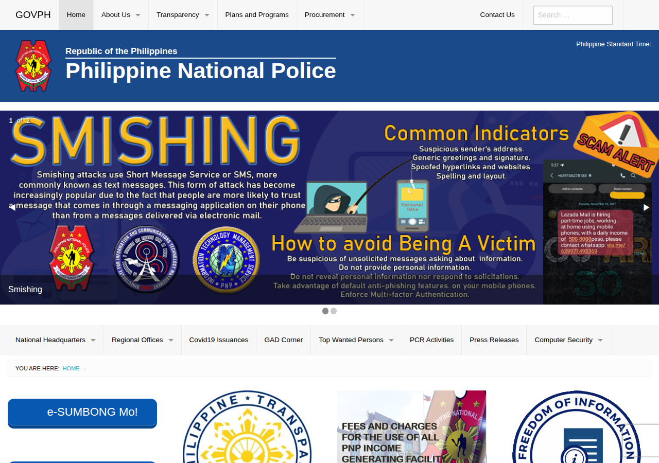 Philippine National Police homepage before