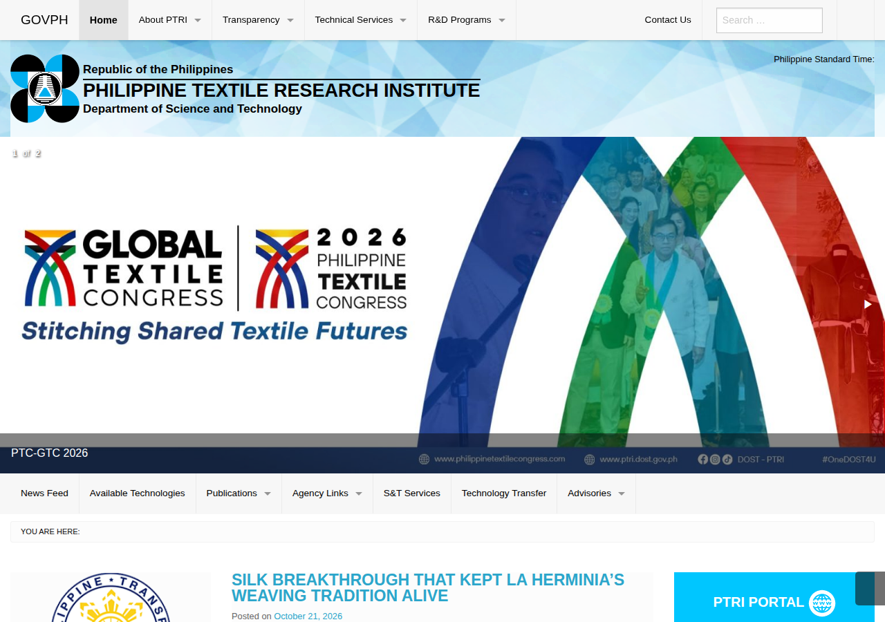 Philippine Textile Research Institute homepage before
