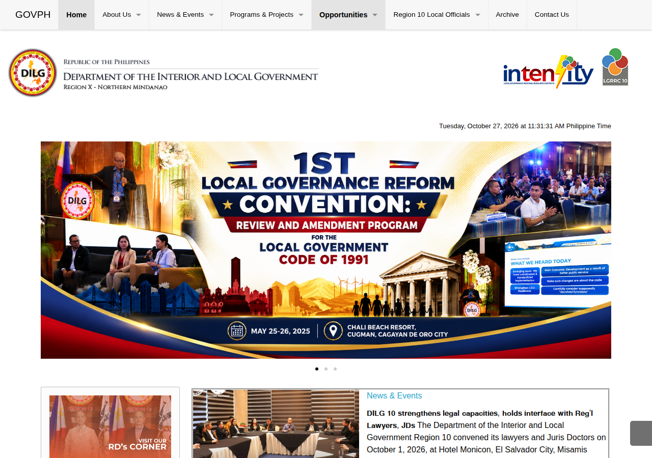 Department of the Interior and Local Government Region 10 homepage before