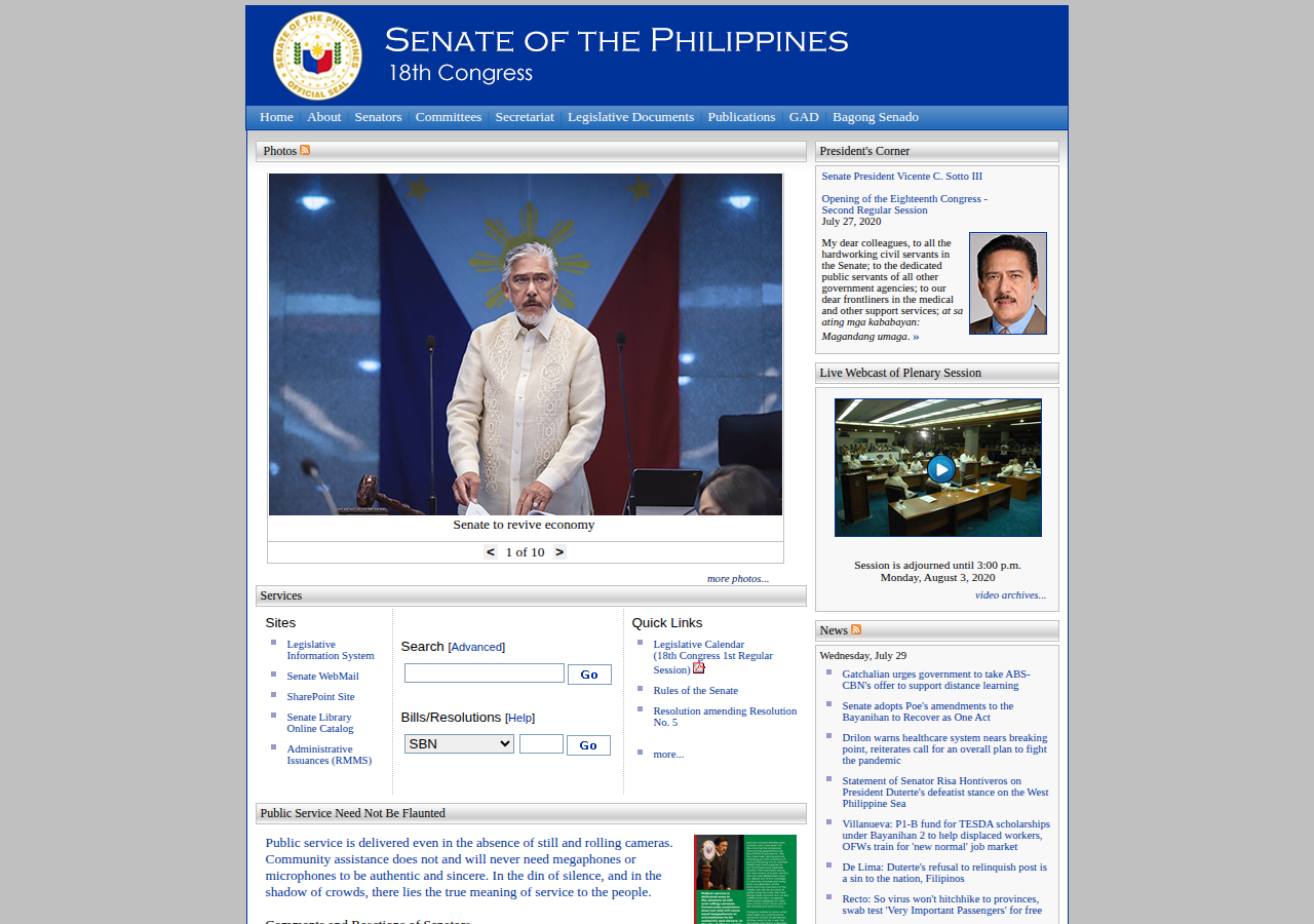 Senate of the Philippines homepage before