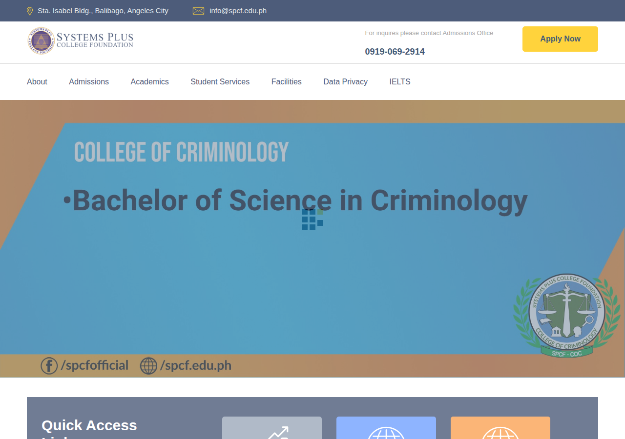 Systems Plus College Foundation homepage before