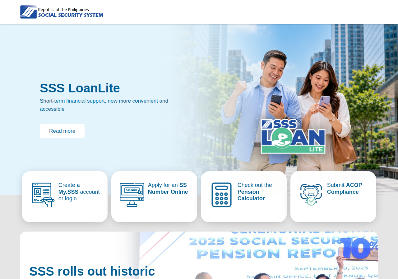 Social Security System homepage before