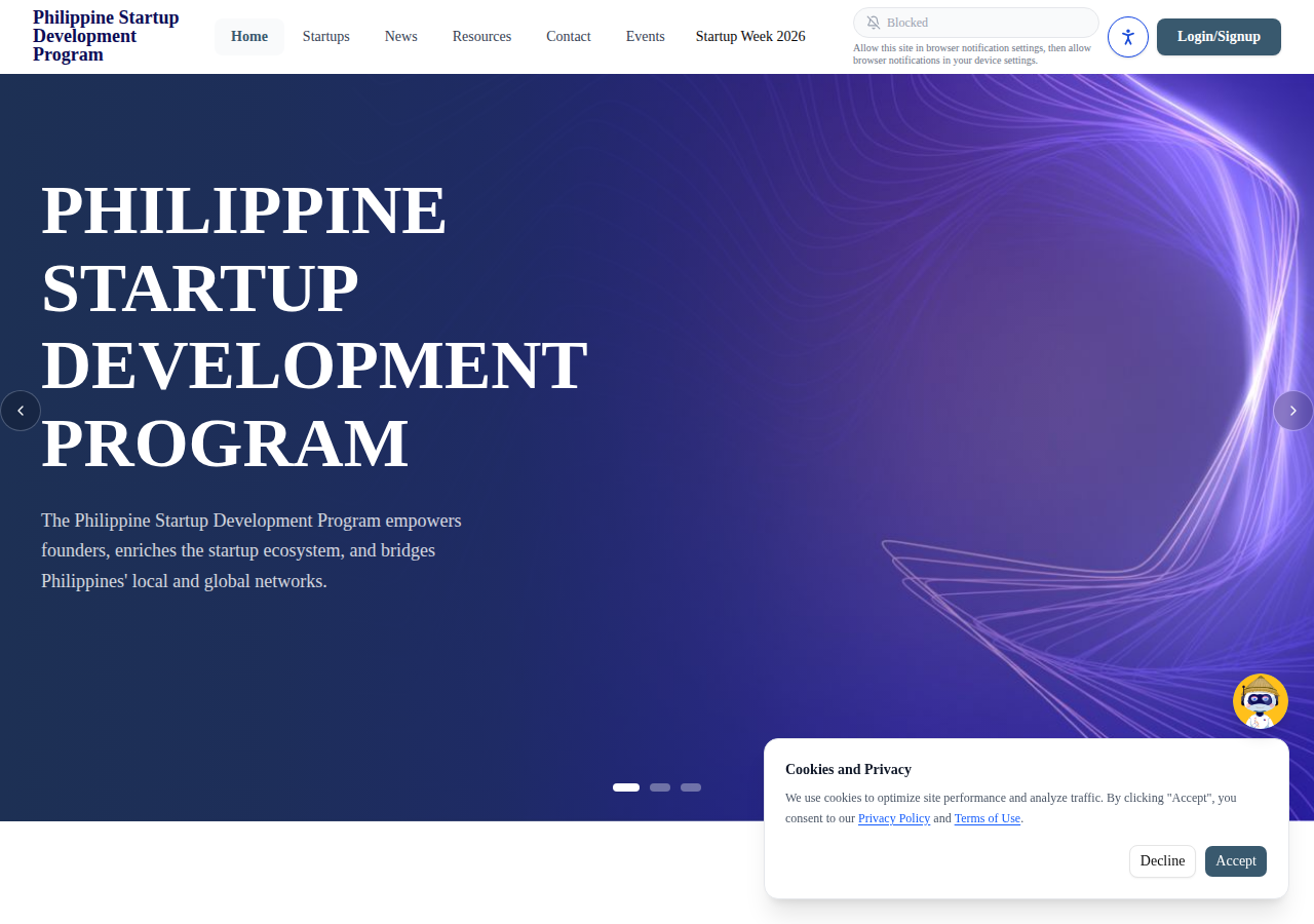 Startup Philippines Website homepage before