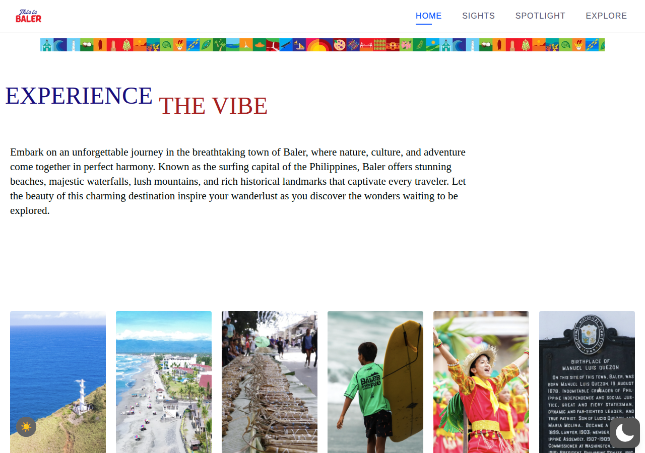 Baler Tourism homepage before
