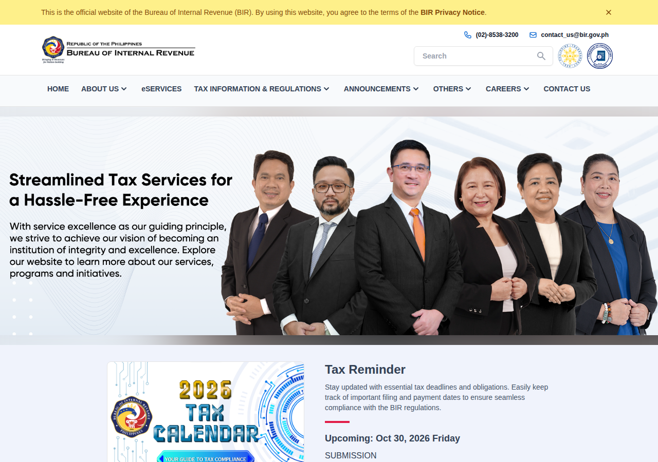 Bureau of Internal Revenue homepage before