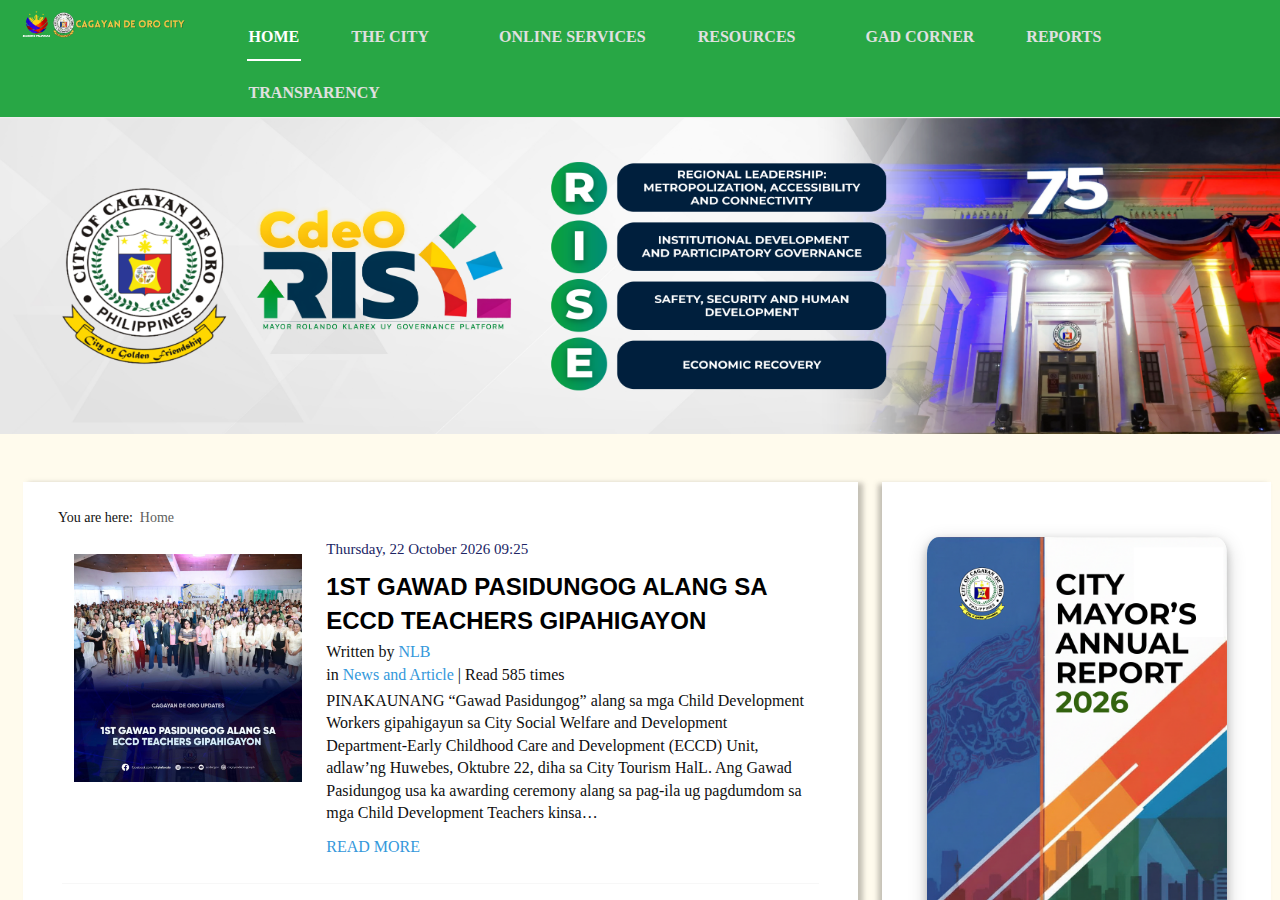 City Government of Cagayan de Oro homepage before
