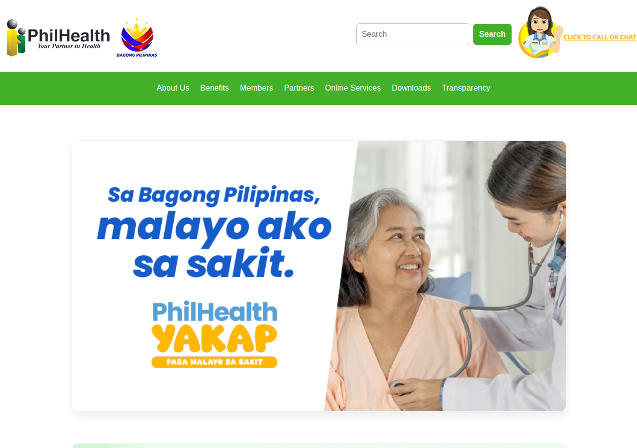 Philippine Health Insurance Corporation homepage before