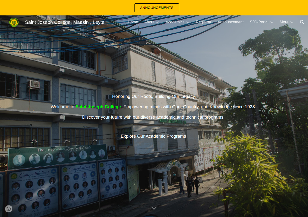 Saint Joseph College homepage before